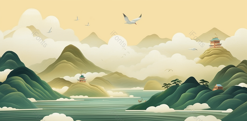国朝风山水背景,插画/手绘图,插画/手绘图库,插画/手绘图下载,插画/手绘
